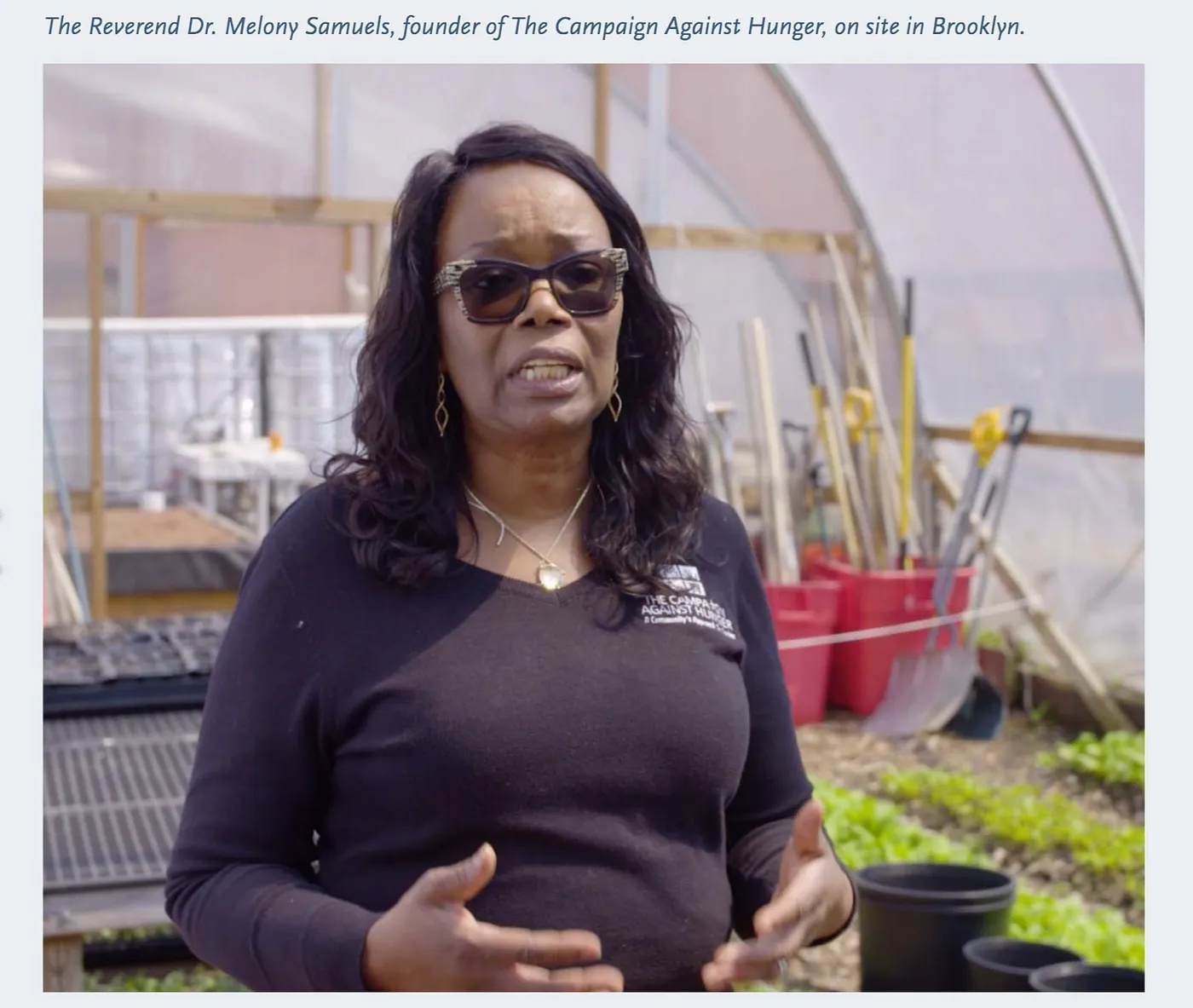 Reverend Dr. Melony Samuels, founder of The Campaign Against Hunger, on site in Brooklyn