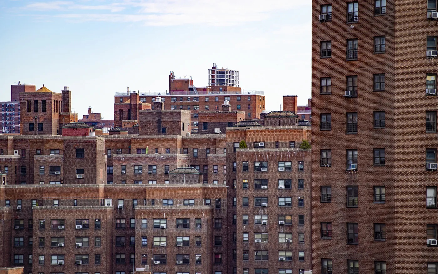 Sprawling brick apartment buildings in New York City