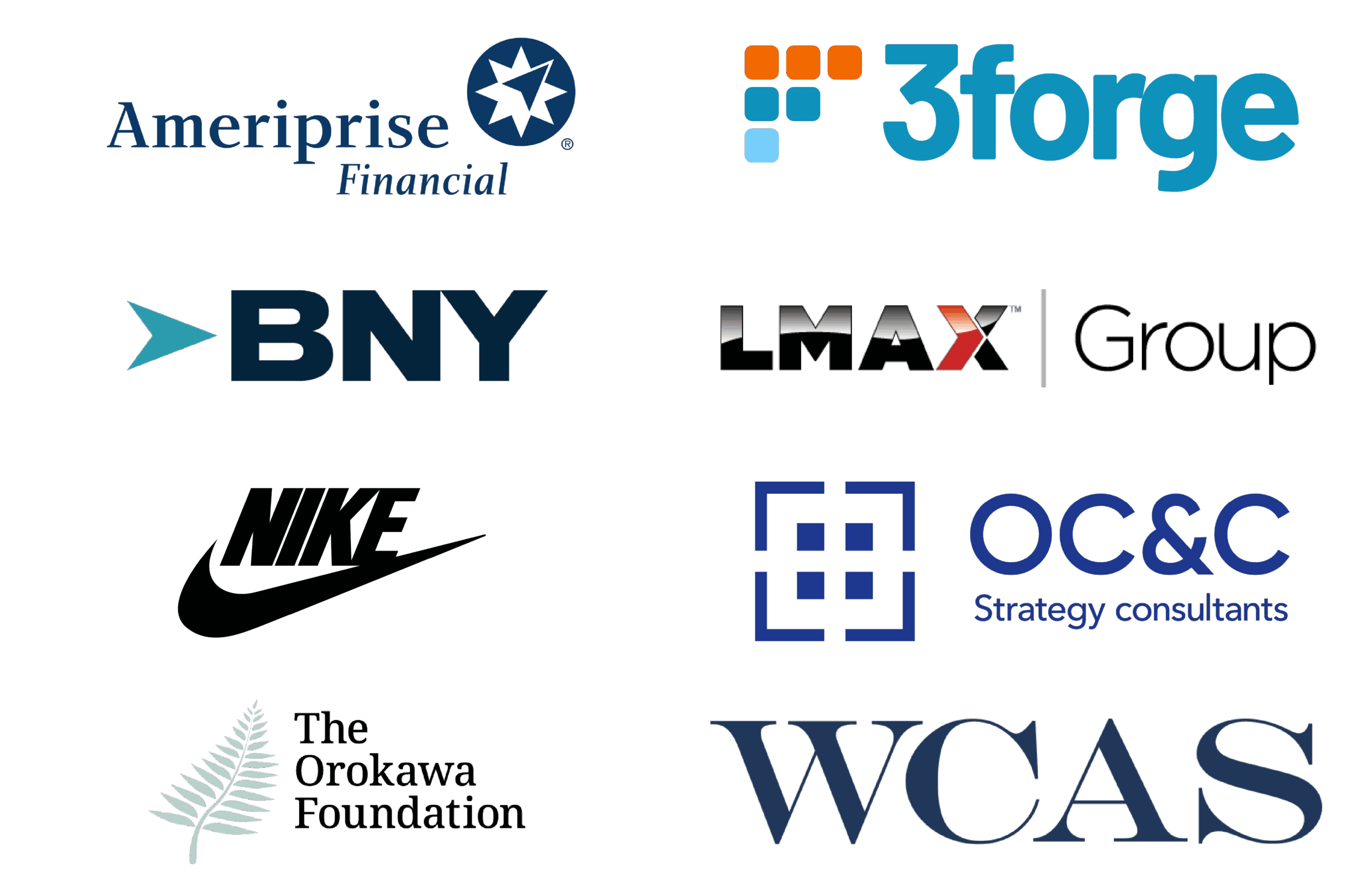 Ameriprise Financial, 3Forge, BNY, LMAX Group, Nike, OC&C Strategy Consultants, The Orokawa Foundation, WCAS